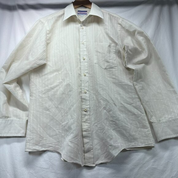 Vintage JCPenny Satin Touch Men 16 34/35 Ivory Button Up Single Needle Tailoring - Picture 1 of 8